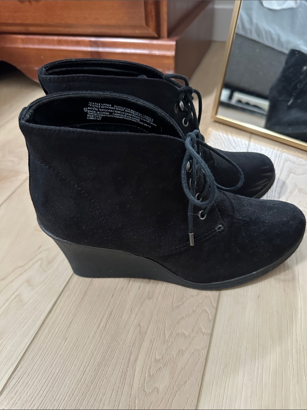 Merona Black Suede Lace-Up Wedge Ankle Boots